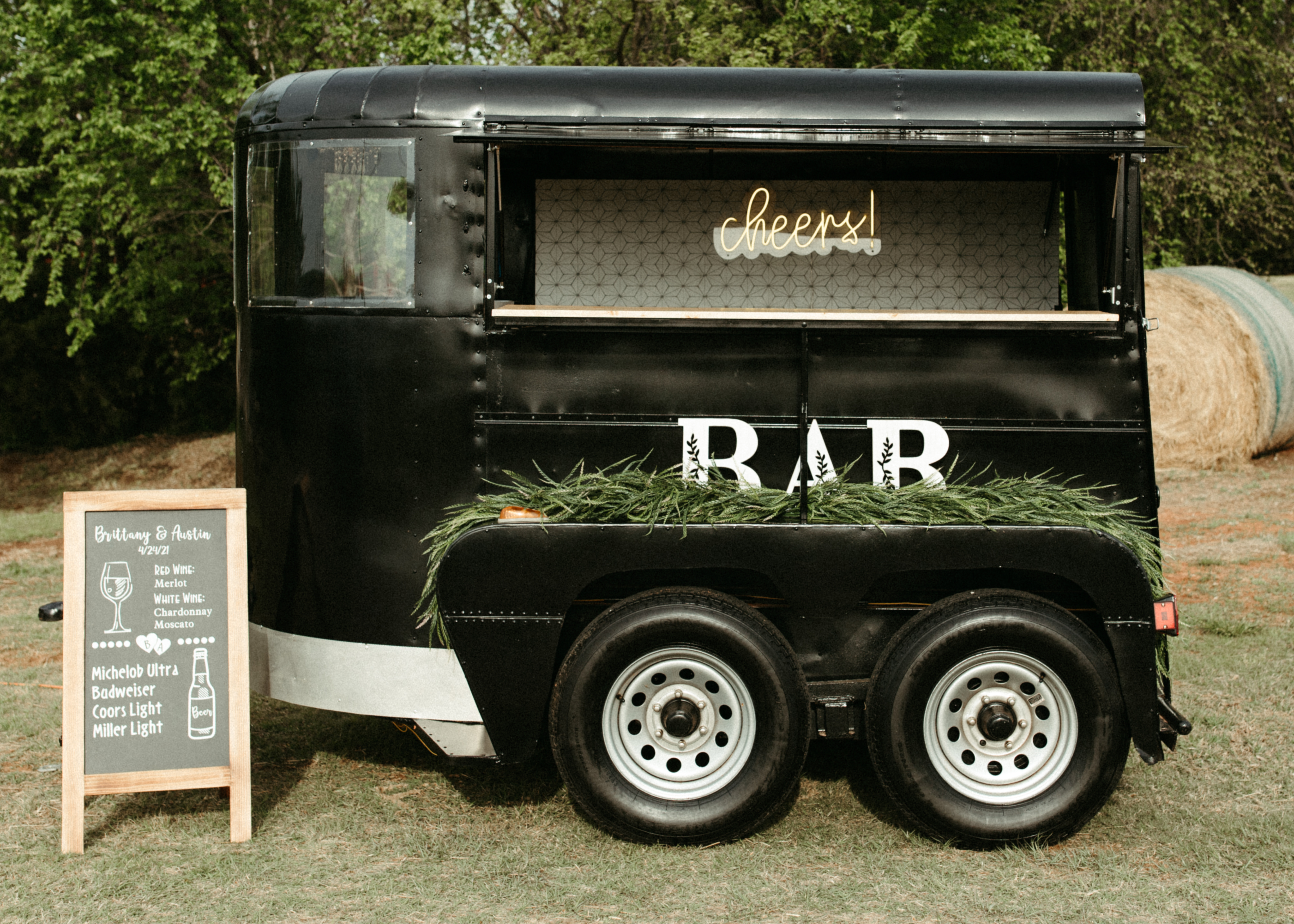 Arthur, black horse trailer, converted into a mobile bar.